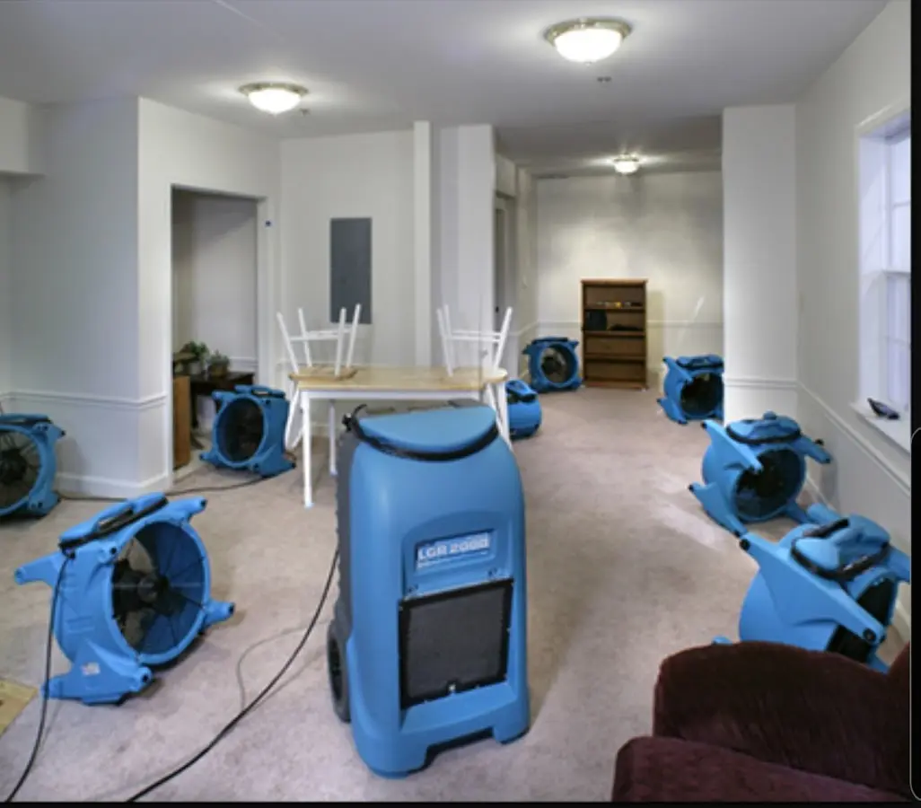 Air movers and dehumidifier setup for Water Damage Restoration in Thief River Falls